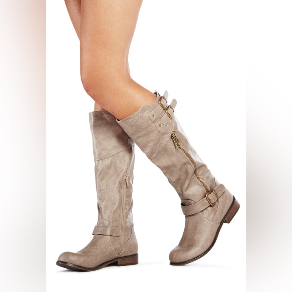 JustFab Dark Taupe Libby Wide Flat boots size 10